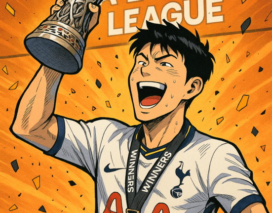 AI로 만든 손흥민 선수가 UEFA EUROPA LEAGUE 우승 트로피 들어올리는 사진 / ChatGPT(AI) 제공