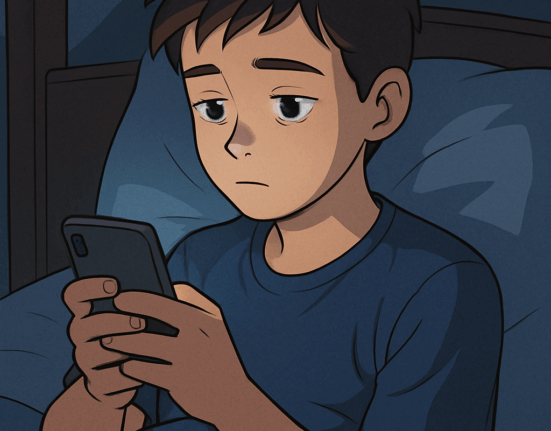 AI로 만든 스마트폰으로 인해 불면증이 생긴 청소년 사진 / ChatGPT(AI) 제공