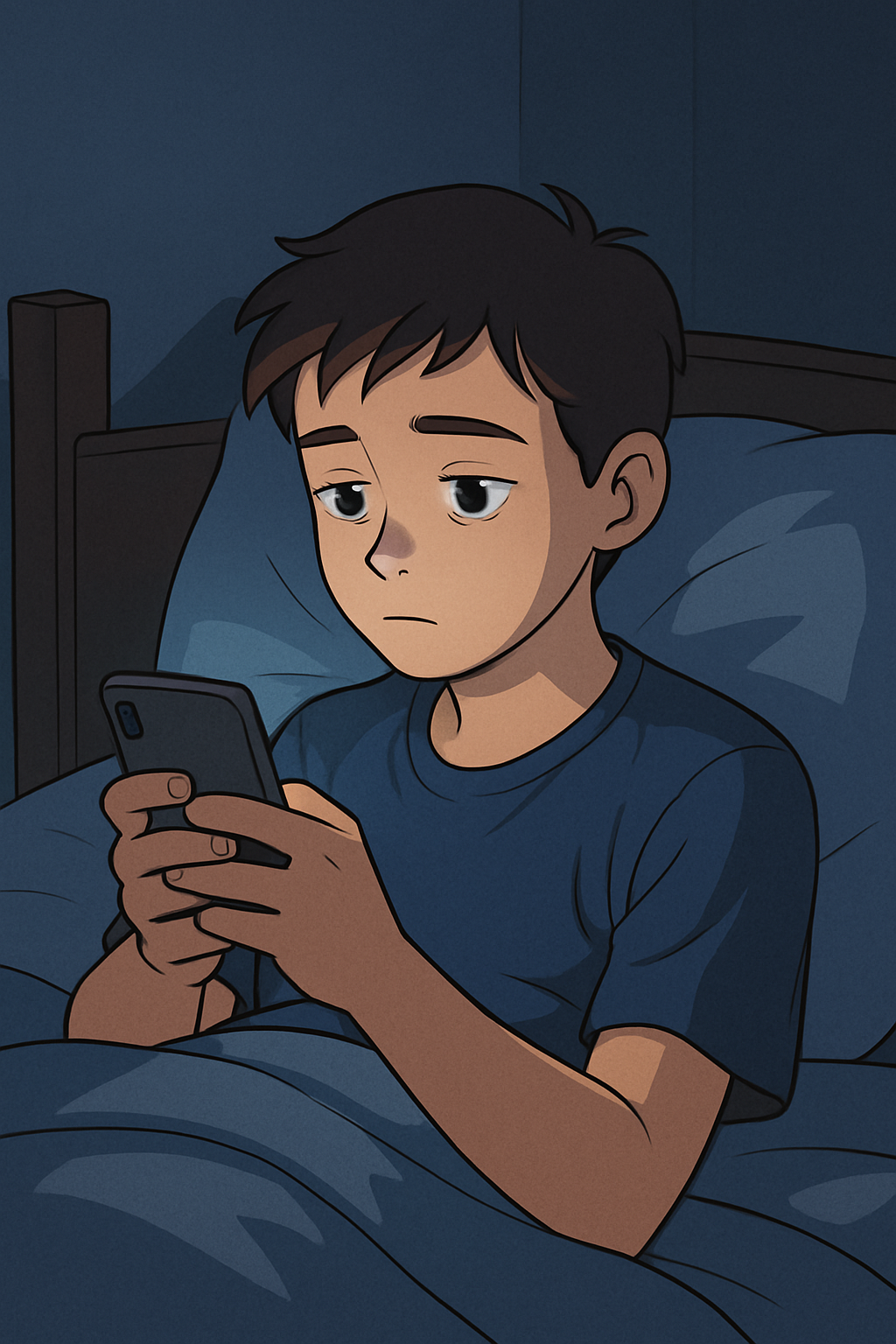 AI로 만든 스마트폰으로 인해 불면증이 생긴 청소년 사진 / ChatGPT(AI) 제공