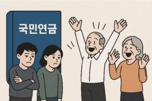 AI로 만든 청년과 노인 세대의 국민연금 관련 상황에 대한 반응의 사진 / 뤼튼(AI) 제공