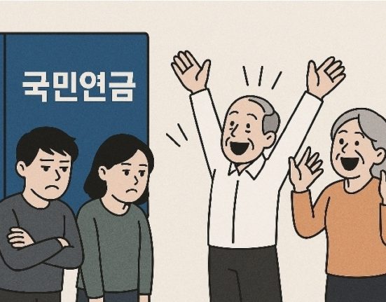 AI로 만든 청년과 노인 세대의 국민연금 관련 상황에 대한 반응의 사진 / 뤼튼(AI) 제공