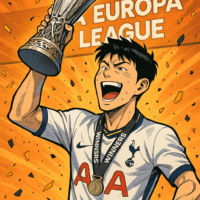AI로 만든 손흥민 선수가 UEFA EUROPA LEAGUE 우승 트로피 들어올리는 사진 / ChatGPT(AI) 제공