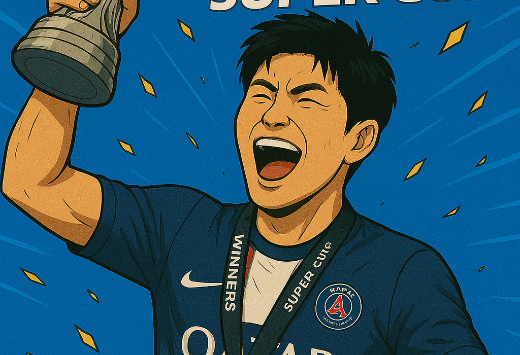 AI로 만든 이강인 선수가 UEFA SUPER CUP 우승 트로피 들어올리는 사진 / ChatGPT(AI) 제공
