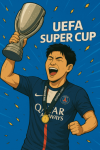 AI로 만든 이강인 선수가 UEFA SUPER CUP 우승 트로피 들어올리는 사진 / ChatGPT(AI) 제공