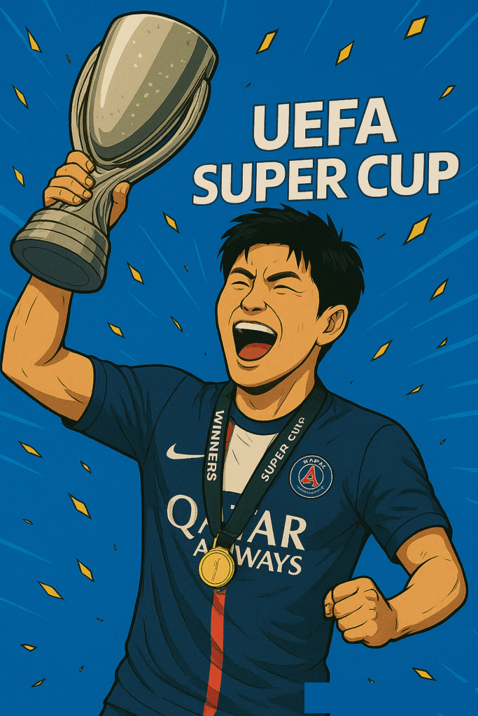 AI로 만든 이강인 선수가 UEFA SUPER CUP 우승 트로피 들어올리는 사진 / ChatGPT(AI) 제공