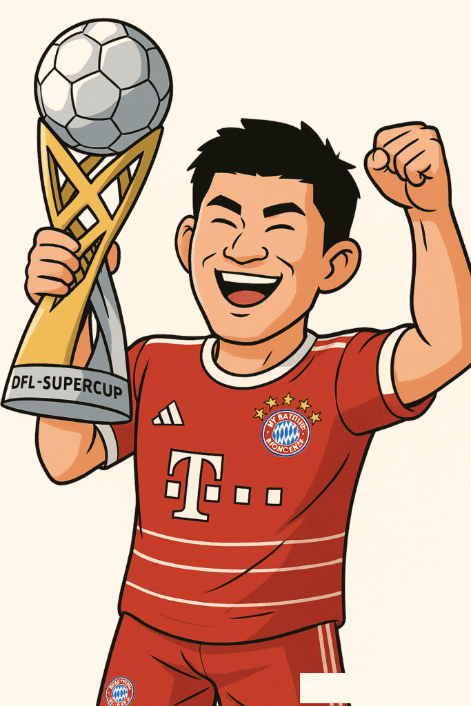 AI로 만든 김민재 선수가 DFL-SUPERCUP(프란츠 베켄바워 슈퍼컵) 우승 트로피 들어올리는 사진 / ChatGPT(AI) 제공