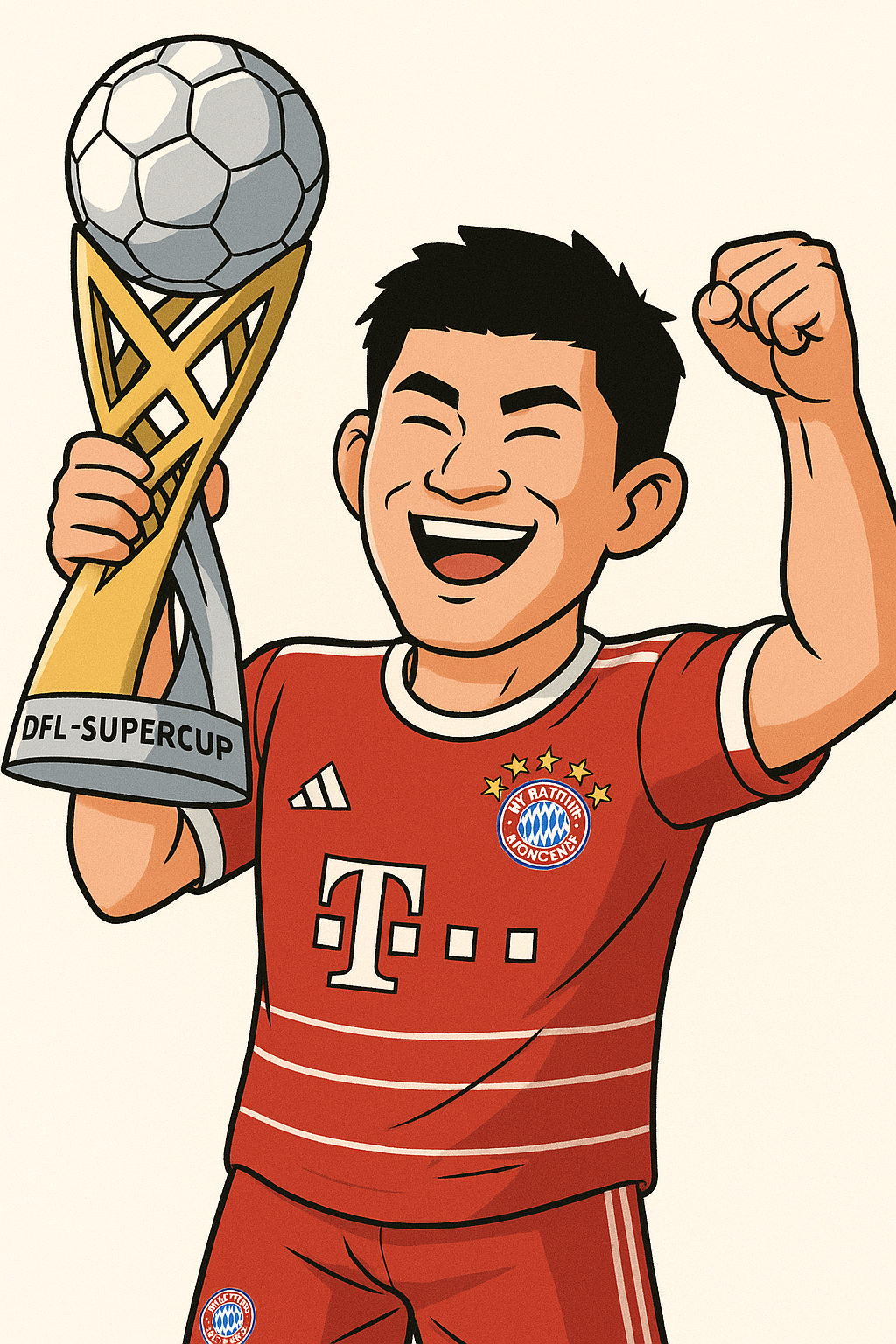 AI로 만든 김민재 선수가 DFL-SUPERCUP(프란츠 베켄바워 슈퍼컵) 우승 트로피 들어올리는 사진 / ChatGPT(AI) 제공