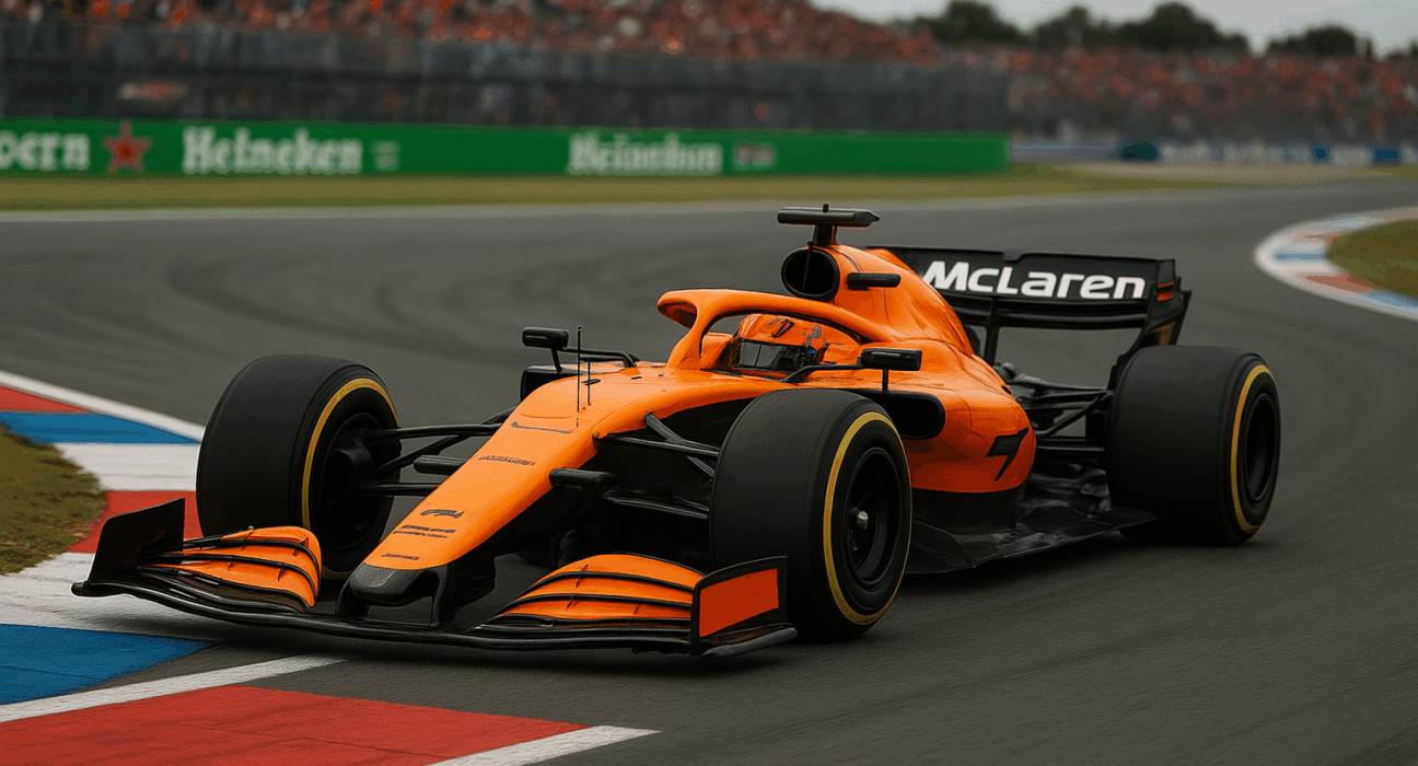 AI로 만든 오스카 피아스트리 선수가 F1 네덜란드 그랑프리에서 F1 차량을 운전하는 모습 / ChatGPT(AI) 제공