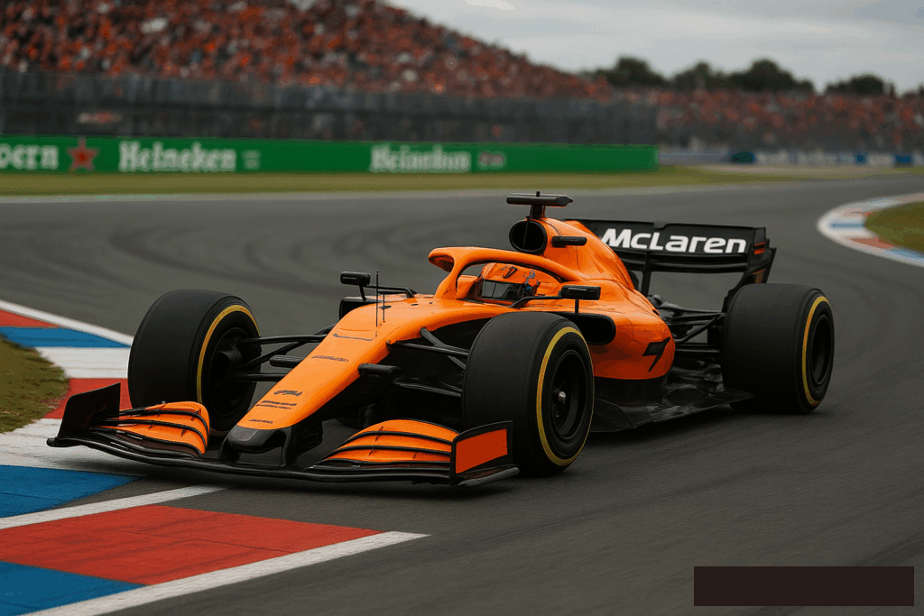 AI로 만든 오스카 피아스트리 선수가 F1 네덜란드 그랑프리에서 F1 차량을 운전하는 모습 / ChatGPT(AI) 제공
