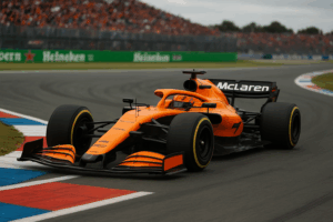 AI로 만든 오스카 피아스트리 선수가 F1 네덜란드 그랑프리에서 F1 차량을 운전하는 모습 / ChatGPT(AI) 제공