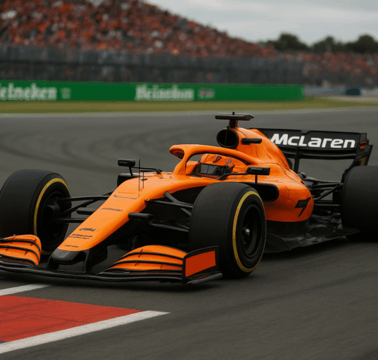AI로 만든 오스카 피아스트리 선수가 F1 네덜란드 그랑프리에서 F1 차량을 운전하는 모습 / ChatGPT(AI) 제공