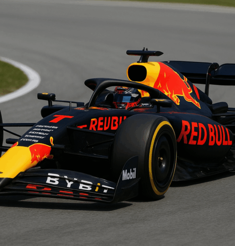 AI로 만든 레드불 F1 차량이 서킷을 달리는 사진 / ChatGPT(AI) 제공
