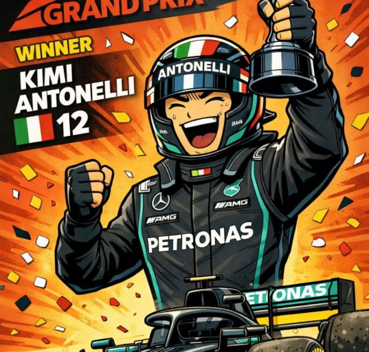 AI로 만든 키미 안토넬리가 F1 일본 그랑프리 우승하는 그림 / ChatGPT(AI) 제공