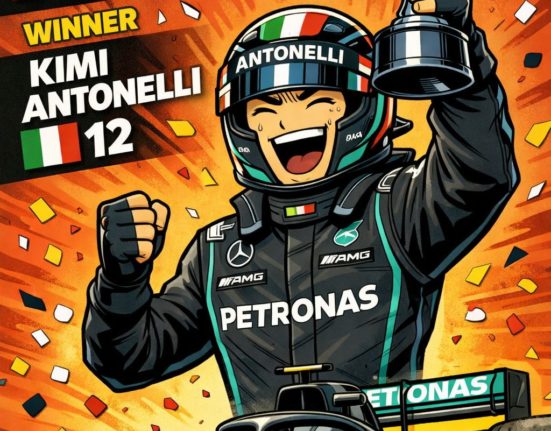 AI로 만든 키미 안토넬리가 F1 일본 그랑프리 우승하는 그림 / ChatGPT(AI) 제공