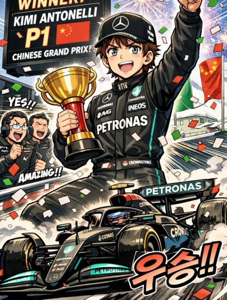AI로 만든 키미 안토넬리가 F1 중국 그랑프리 우승하는 그림 / ChatGPT(AI) 제공