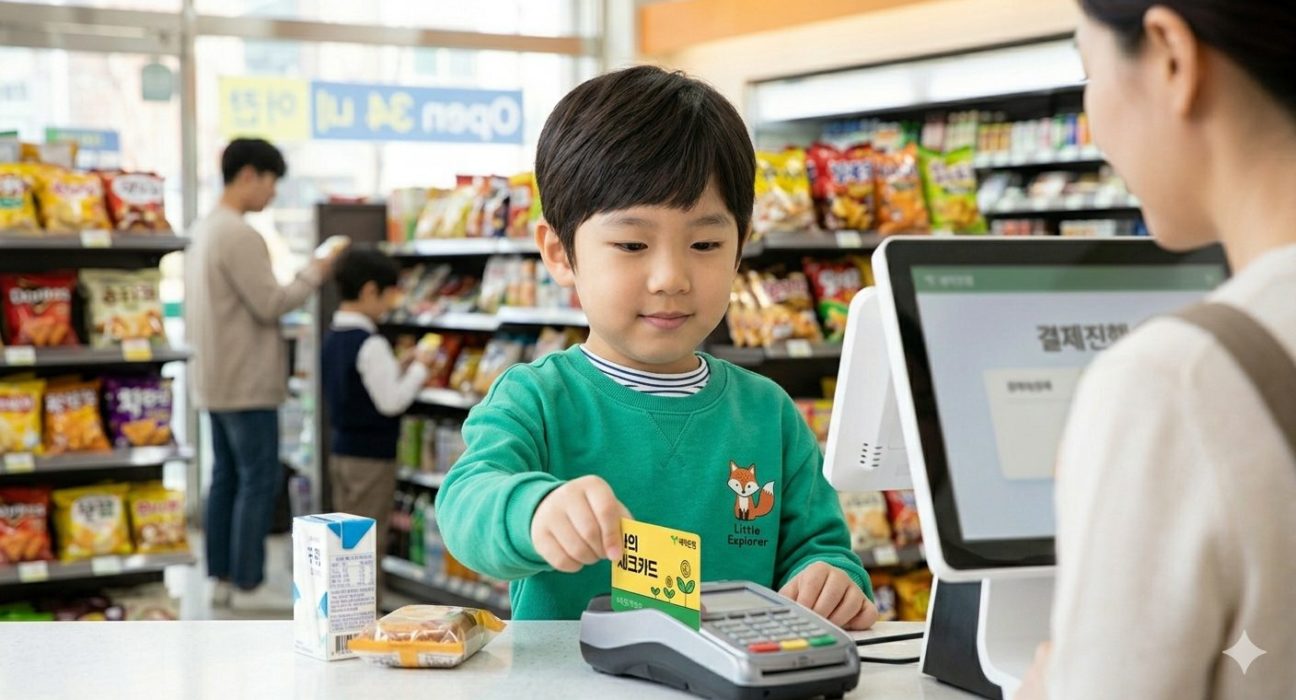 AI로 만든 초등학생 어린이가 편의점에서 자신의 명의의 카드로 결제하는 모습 / Gemini(AI) 제공