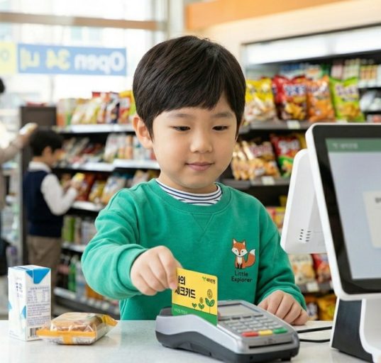 AI로 만든 초등학생 어린이가 편의점에서 자신의 명의의 카드로 결제하는 모습 / Gemini(AI) 제공
