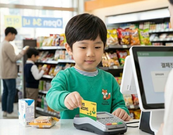 AI로 만든 초등학생 어린이가 편의점에서 자신의 명의의 카드로 결제하는 모습 / Gemini(AI) 제공
