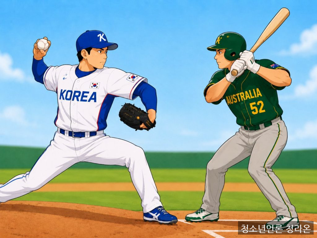 AI로 만든 한국 야구 국가대표팀과 호주 야구 국가대표팀이 야구하는 그림 / ChatGPT(AI) 제공