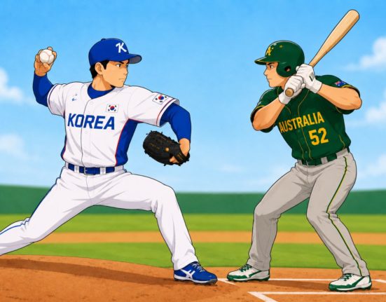 AI로 만든 한국 야구 국가대표팀과 호주 야구 국가대표팀이 야구하는 그림 / ChatGPT(AI) 제공