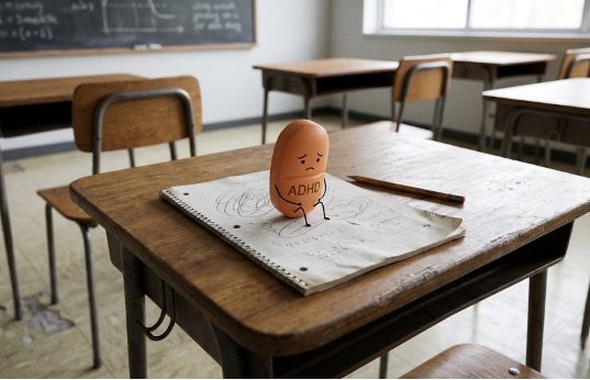 AI로 만든 알약과 학교의 교실 안 사진 / Gemini(AI) 제공