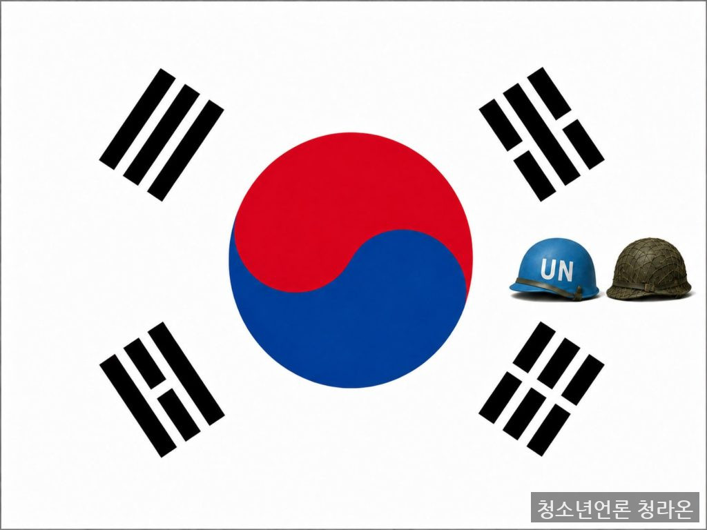 AI로 만든 태극기와 국군과 UN군의 군용 헬멧 그림 / ChatGPT(AI) 제공