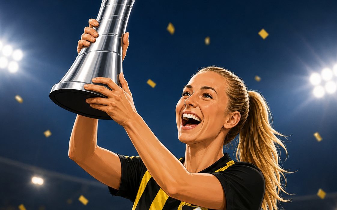 AI로 만든 BK Häcken 선수가 UEFA 여자 유로파컵 우승 트로피를 들고 있는 그림 / ChatGPT(AI) 제공