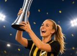 AI로 만든 BK Häcken 선수가 UEFA 여자 유로파컵 우승 트로피를 들고 있는 그림 / ChatGPT(AI) 제공
