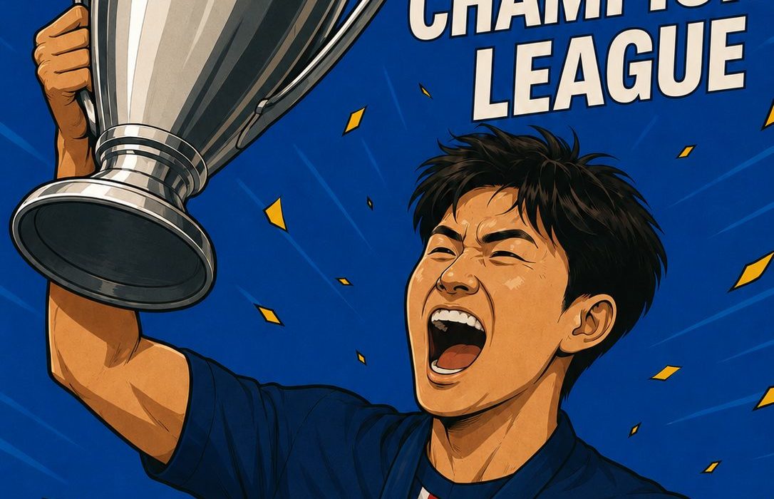AI로 만든 이강인 선수가 UEFA CHAMPIONS LEAGUE 우승 트로피 들어올리는 사진 / ChatGPT(AI) 제공