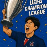 AI로 만든 이강인 선수가 UEFA CHAMPIONS LEAGUE 우승 트로피 들어올리는 사진 / ChatGPT(AI) 제공