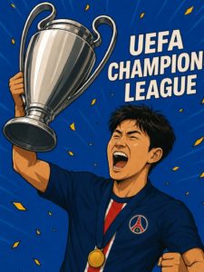 AI로 만든 이강인 선수가 UEFA CHAMPIONS LEAGUE 우승 트로피 들어올리는 사진 / ChatGPT(AI) 제공
