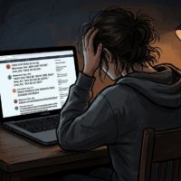 AI로 제작한 혐오 표현이 가득한 댓글 창을 읽는 학생의 모습 / Adobe Firefly(AI) 제공