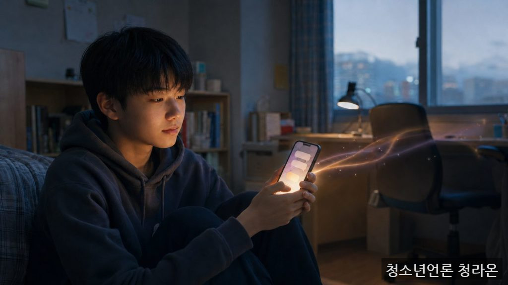 온라인에서 도움을 요청하고 외부와 연결되는 청소년의 모습을 AI로 제작한 이미지 / ChatGPT(AI) 제공
