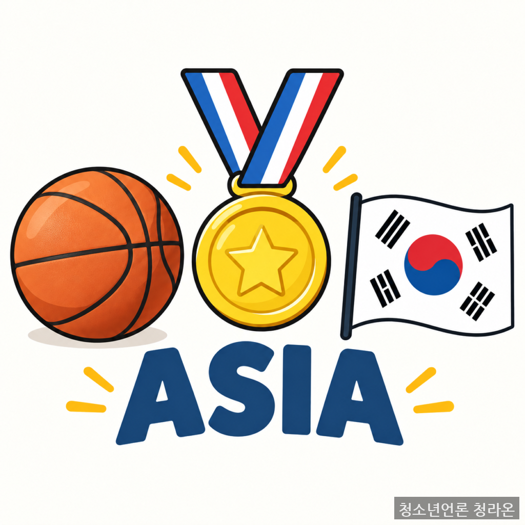 한국 남자농구 대표팀의 아시안게임 금메달 획득을 상징적으로 표현한 일러스트. / ChatGPT(AI) 제공
