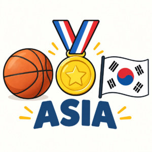 한국 남자농구 대표팀의 아시안게임 금메달 획득을 상징적으로 표현한 일러스트. / ChatGPT(AI) 제공